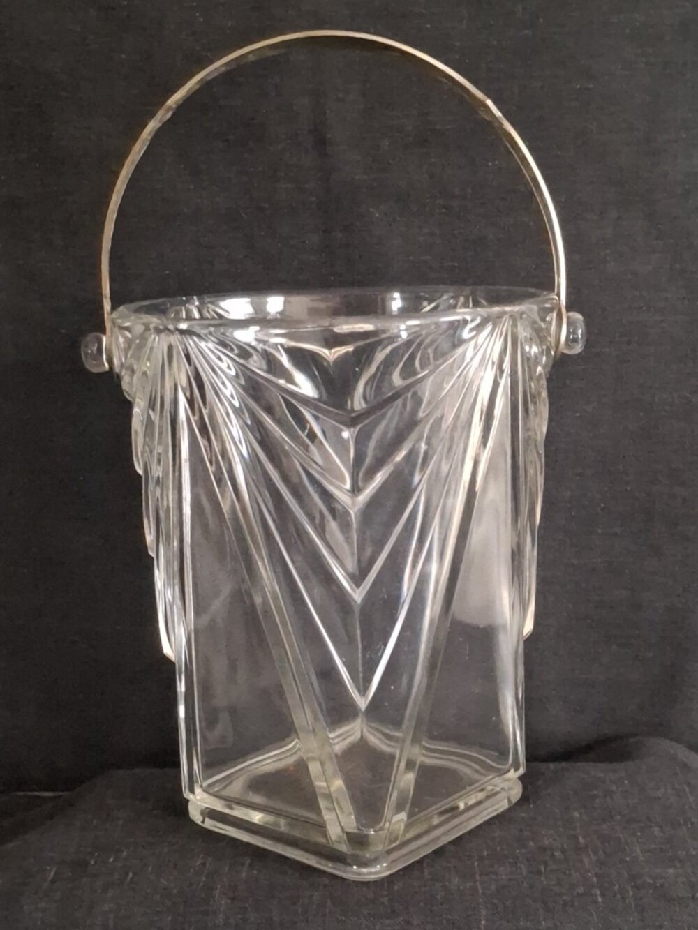 Vintage Depression Glass Indiana Pyramid Clear Crystal Ice Bucket Art Deco